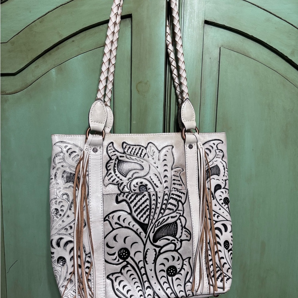 Patricia Nash White and Black Floral Tote